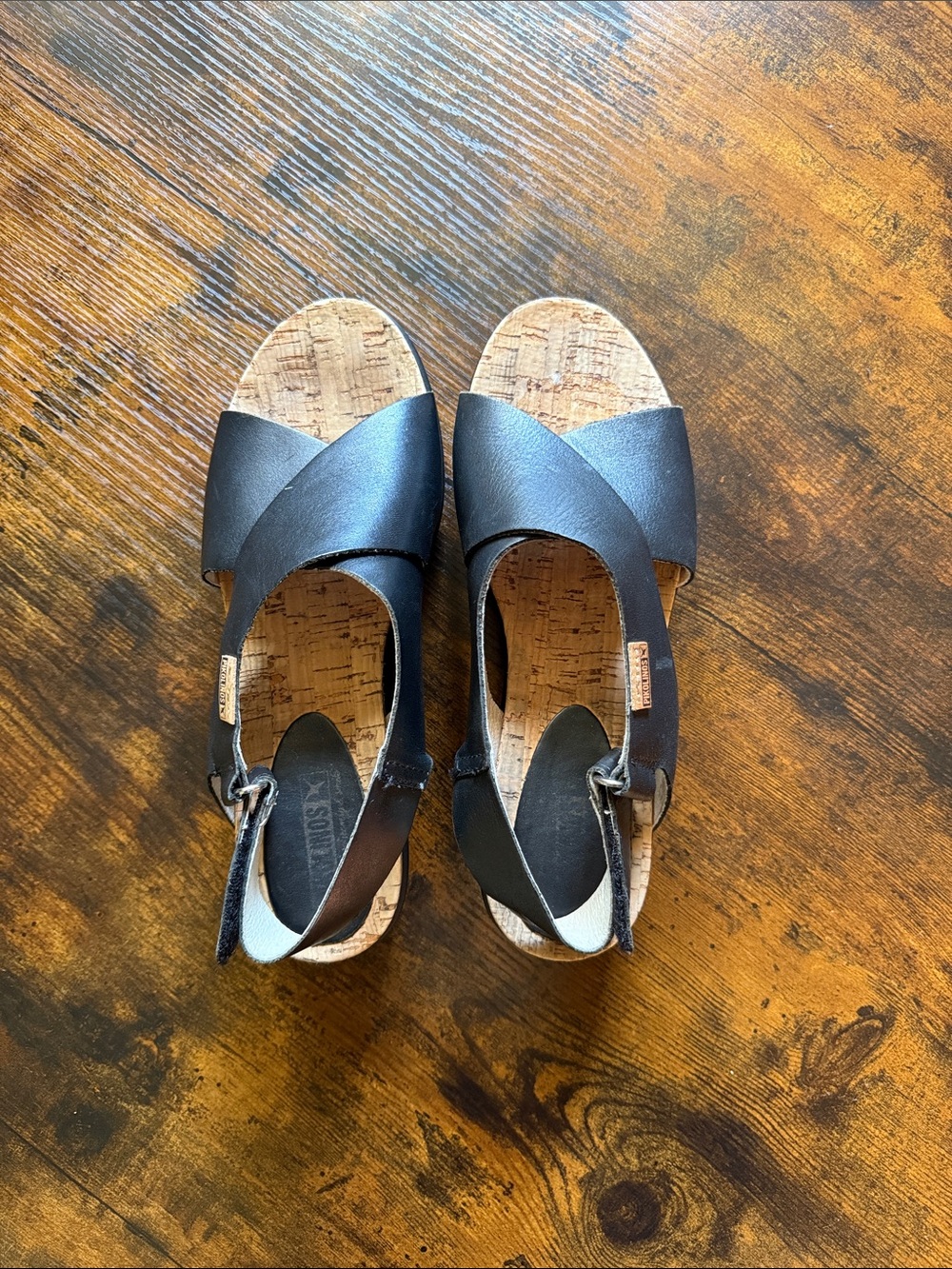 PIKOLINOS Black Leather Cork-Style Footbed Sandals